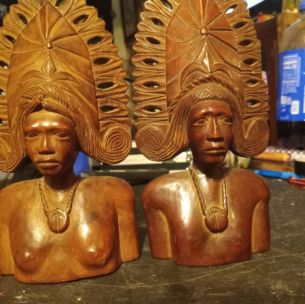 Old Handcarved wood book ends